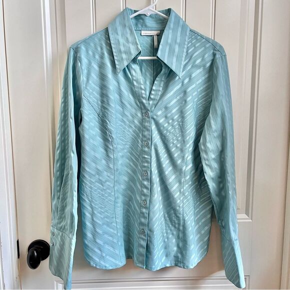 Classiques entier blue button up collar shirt long sleeve diagonal stripe large - Picture 1 of 4